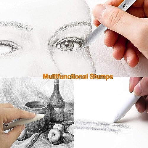 Cettkowns 47 Pieces Sketch Drawing Tools Set with Blending Stumps, Tortillions, Art Sketch Wipe Scrapers, Sketch Rubbing Sponge, Kneaded Eraser and Sandpaper Sharpeners