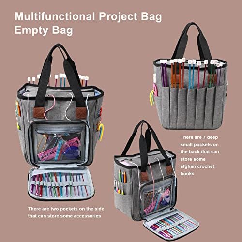 Yarn Knitting Storage Tote-Large Capacity Crochet Organizer Portable Travel Bag With Shoulder Strap Crochet Hooks Case for Unfinished Bulk Project