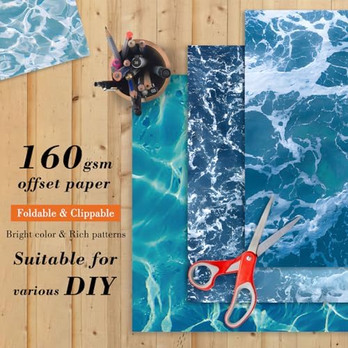 Blue Scrapbooking Paper Pad - 24 Sheets 6"x 6" Sea Patterned Decorative Decoupage for Wrapping Folded Cardmaking Supplies Gift Cardstock DIY Crafts Scrapbook Photo Album