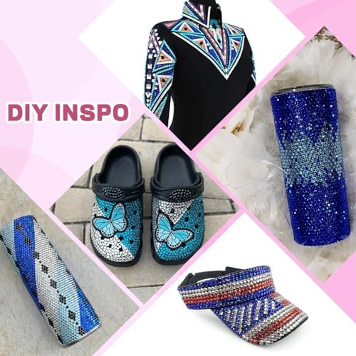 20000Pcs Blue Rhinestones for Bedazzling with B7000 Jewelry Glue, Resin Rhinestones for Crafting Crafts DIY, Bedazzler Kit Gems for Clothing Shoes Tumblers Fabric Nail Art Assorted Size 3/4/5/6mm