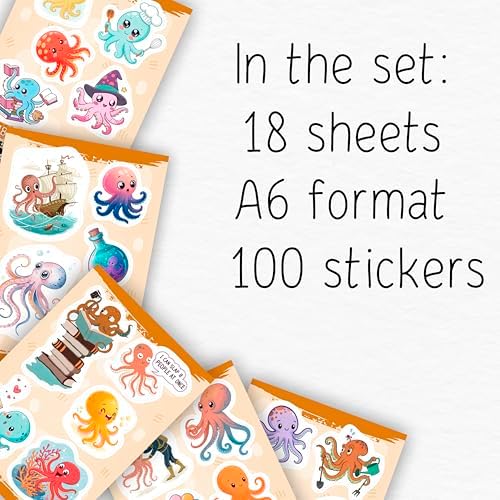 100Pcs Octopus Stickers and Decals Waterproof for Waterbottle, Laptop - Octopus Gifts, Party Decorations and Favors - Ocean Animal Stickers - Marine, Sea Gift for Women & Men
