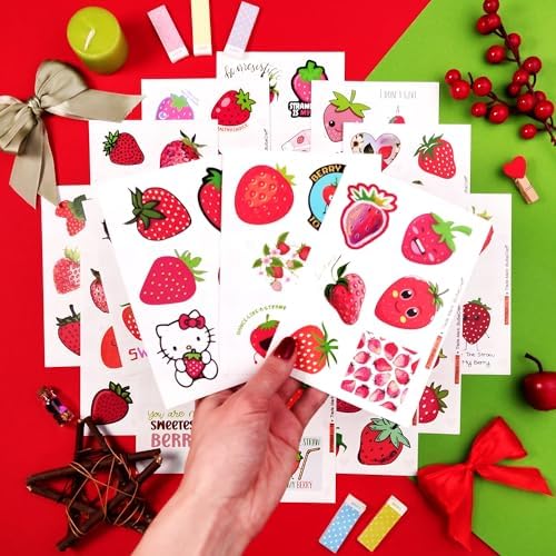 100Pcs Strawberry Stickers & Laptop Decals - Strawberry Birthday Party Decorations, Gifts for Women & Men