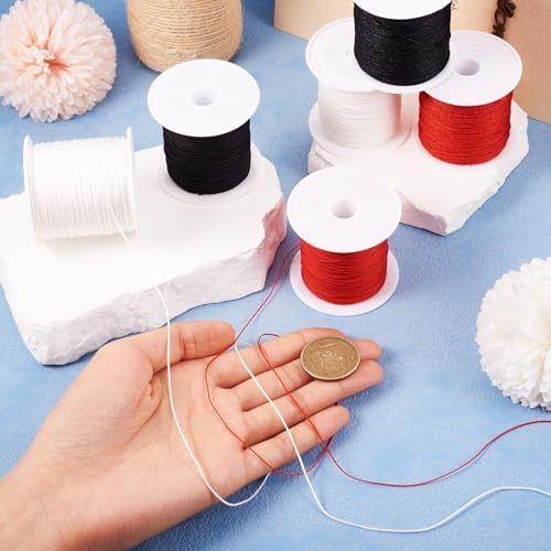 6 Rolls Nylon Cord Bracelets String 0.6mm 0.8mm Nylon Beading Thread 3 Colors Braided Chinese Knotting Cord for Macrame Friendship Bracelets Jewelry Making DIY Crafts