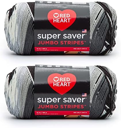 Red Heart Super Saver Jumbo Yarn for Crocheting, Newspaper Stripe, 2-Pack