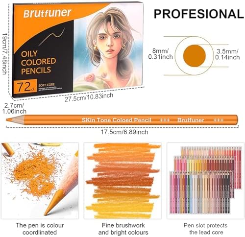 LBW 72 Skin Tone Colored Pencils for Adult Coloring Pencils, Oil Based Soft Core Professional Color Pencils Set for Artists Beginners Drawing Coloring