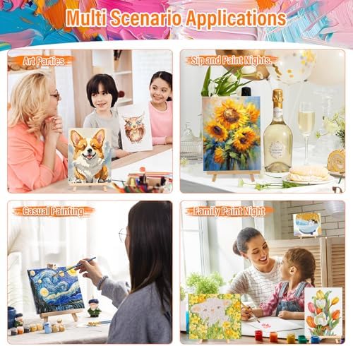 cridoz Paint and Sip Kit for Adults, 6 Pack 8" x 10" Canvases with Easels, Acrylic Paint Set, Painting Trays for Parties