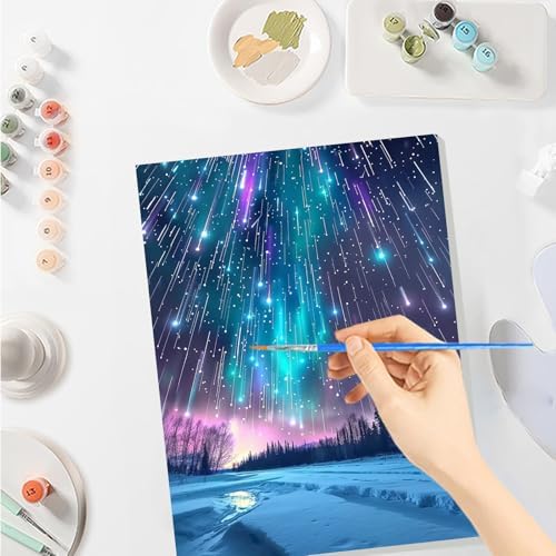 SENQAO Christmas Paint by Numbers for Adults Framed, Aurora Landscape Adults' Paint-by-Number Kits, Adult Paint by Number Kits on Canvas, Acrylic Number Painting for Home Decor, 8x12inch