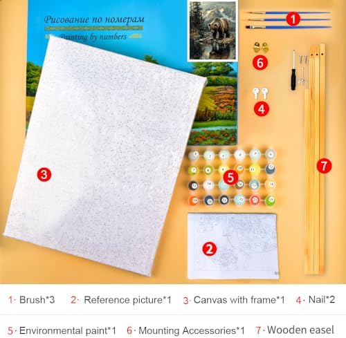 TUMOVO DIY Painting by Numbers for Adults, Bear Paint by Numbers, 16x20 Inch Adults Paint by Number Kits for Beginners on Canvas, Color by Number Art Craft Kits(Framed)