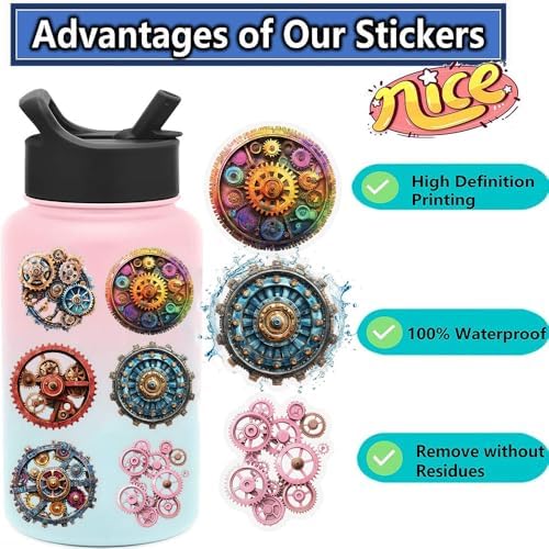 50PCS Steampunk Gear Stickers – Vintage Mechanical Clockwork Transparent Scrapbooking Stickers for Journaling, Resin Crafts, Laptop, Gift Decoration, Retro Industrial Punk Aesthetic