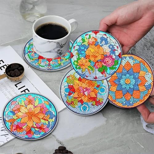 ijbnhd Mandala Diamond Painting Coasters Kit with Holder