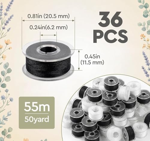 ilauke 18White+18Black Bobbin Thread, Size A Prewound Sewing Bobbins