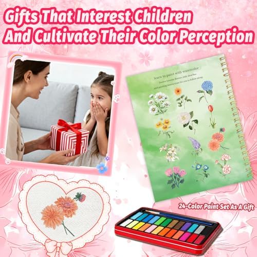 Watercolor Workbook - Coloring Book Beginner Friendly Painting Kit, Watercolor Workbooks for Adults with 24 Colors Paint, Exploration Gift for Adults Teens (Flowers)