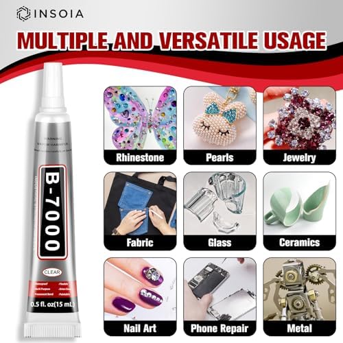 INSOIA B7000 Bedazzling Glue Tool Clear, 10 x 15ml Precision Tip