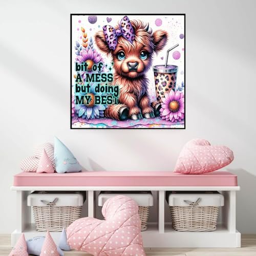 ijbnhd Highland Cow Diamond Art Kits for Adults for Wall Home Decor 14X14in