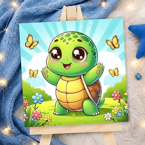 AUKELHJ Paint by Numbers Kit for Kids with Frame, Turtle, 8X8 inch