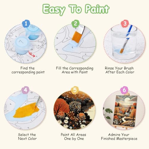 Spandrel Framed Paint by Numbers Kit for Adult Autumn Countryside, Adult Paint by Number Kits on Canvas Village Landscape, DIY Acrylic Oil Fall Painting by Numbers for Home Wall Decor, 8x12in