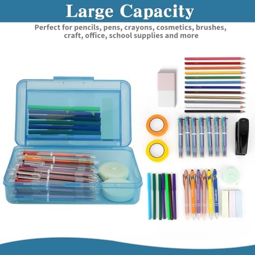 Pencil Case Box, Navy Blue Double Layer Large Capacity Plastic Pencil Boxs, Hard Pen Case with Snap-tight Lid,Storage Art Craft Box Marker Organizer for Kids Boys Girls Offices Back to School Supplies