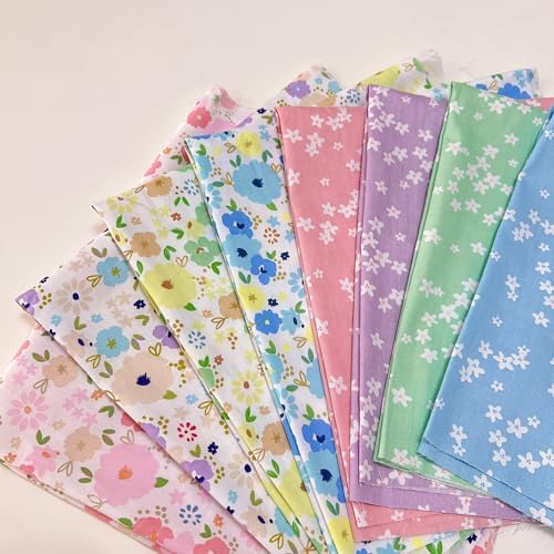 Cotton Fabric DIY Making Supplies Quilting Patchwork Fabric Fat Quarter Bundles DIY for Quilting Cotton Patchwork Cushions (8pcs Small with Big Flower, 9.8" x 9.8")