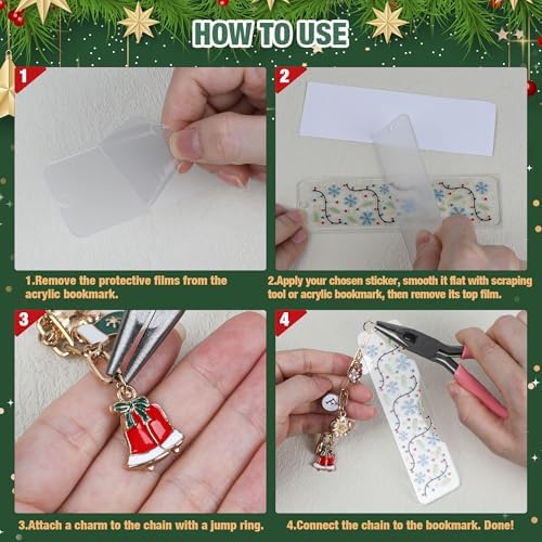 245PCS Acrylic Bookmark Blanks(2mm) Thicken 12 DIY Bookmark Making 15 Christmas UV DTF Sticker 76 Christmas Charms 12 Extender Chains and 130 Jump Ring Suitable for DIY Crafts Gifts