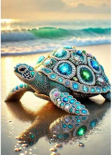 MVVMTOP Diamond Painting Kit for Adults 5D DIY Turtle on the Beach Full Drill Round Diamond Art Kits for Beginners Crystal Rhinestone Embroidery Painting Home Wall Decor Gift