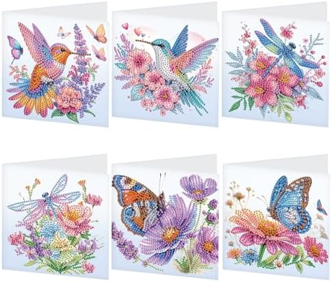 LazyFold 6 Pcs Diamond Painting Greeting Cards Kits for Adults,DIY Animals and Flowers Handmade Festival Greeting Cards withEnvelopes DIY Diamond Art Crafts Birthday Cards Creative Gift