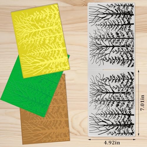 3D Textured Embossing Folders for Card Making, Forests Trees Plastic Embossing Folders Shrubs Plants Embossing Folder Craft Card Template for DIY Scrapbooking