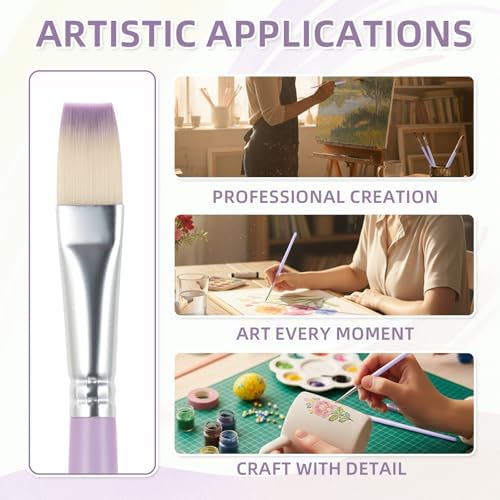 12 Pcs Flat Professional Artist Watercolor Paint Brush Set, Purple