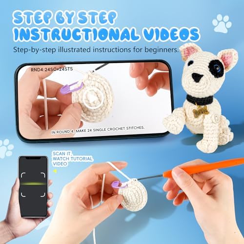 Gipony Crochet Kit for Beginners Animal,Crochet Animal Kits,Crocheting Kit for Starters,Learn to Crochet with Step-by-Step Video Tutorials,Beginner Crochet Kits Adults(2 Pack Bull Terrier)