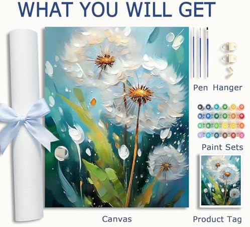AuraDraw Dandelion Paint by Numbers for Adults Beginner, Dandelion Adult Paint by Number Kits on Canvas, DIY Acrylic Oil Easy Painting by Numbers for Home Wall Decor 16X20 inch (Without Frame)