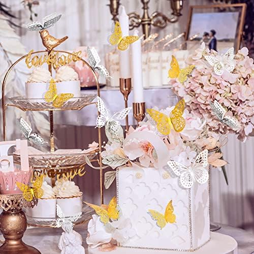 SAOROPEB 3D Butterfly Wall Decor 48 Pcs 4 Styles 3 Sizes, Butterfly Birthday Decorations Party Decorations Cake Decorations Wedding Decor, Removable Stickers (Gold, Silver) | 4 Styles 3 Sizes, Party Decorations Birthday Cake Decorations Wedding Decor, ...