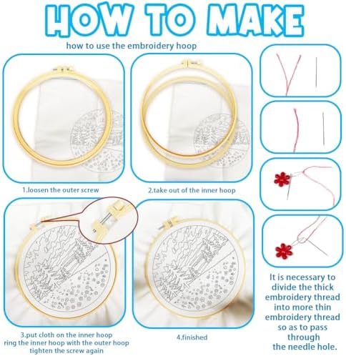 ACRNIGHEET 5 Pack Embroidery Kit for Beginners Adults, Stamped Cross Stitch Kits, Hand Embroidery Starter Kit Including 5 Stamped Embroidery Cloth, Colorful Threads, Hoop, Instruction, Gift Idea