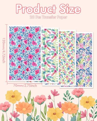 Puocaon Flower Clay Transfer Paper - 20 Sheets Tropical Flower Transfer Paper for Polymer Clay Earrings Making, Retro Floral Polymer Clay Jewelry Transfer Sheets