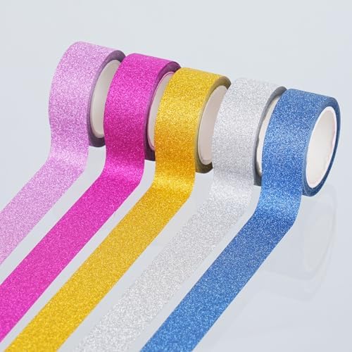 10 Rolls Glitter Washi Tape Set, 15mm x 3m Sparkle Decorative Masking Tape, Premium Adhesive Craft Tape for DIY Scrapbooking, Gift Wrapping, Planners and Art Projects