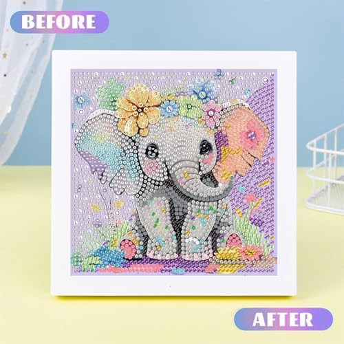 Elephant Diamond Art Painting Kits for Kids with Frame Ages 4-8-12 (7x7 in)