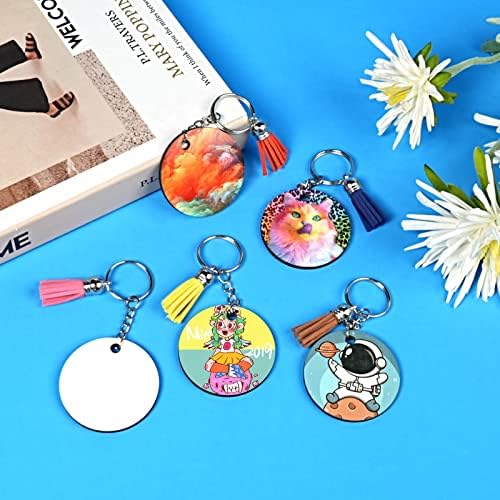 HTVRONT Sublimation Keychain Blanks - 120Pcs Round MDF Keychains with Tassels - Heat Transfer Keychains - Adult Unisex Gift