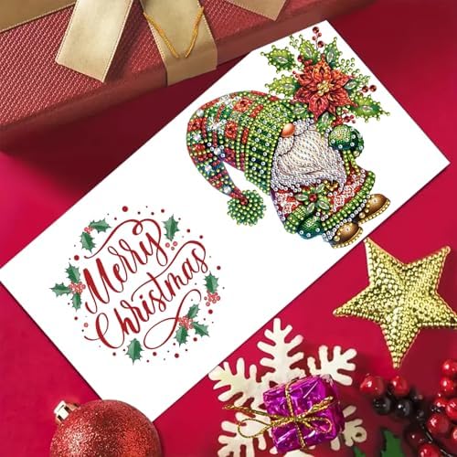 6Pcs Christmas Greeting Card DIY Diamond Art Painting Greeting Cards Blessing Folding Card Kit with White Envelopes Diamond Arts Crafts for Birthday Festival Gift-Goblin02