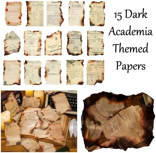 Vintage Aesthetic Scrapbook Supplies Kit with Scrapbook Paper, Stickers, Bookmarks for Scrapbooking, DIY Albums, Junk Journals, Bullet Journals, Dark Academia Aesthetic Decor (Dark3 149 Pcs)