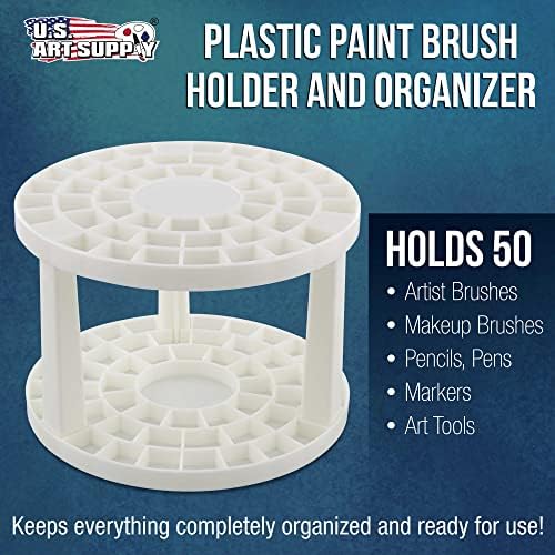 U.S. Art Supply Plastic Artist Round 50 Hole Paint Brush Holder & Organizer