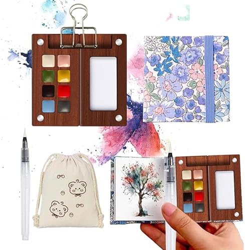 Travel Watercolor Paint Set - Pocket 8-Color Mini Paint Kit with Sketch Pad
