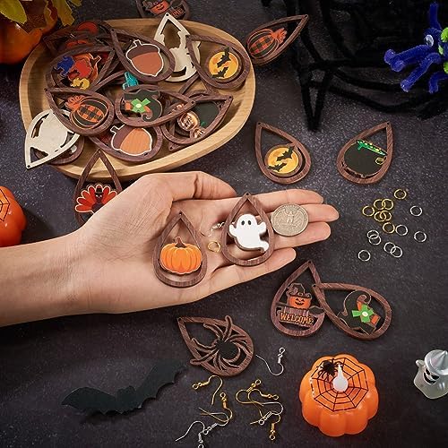 Elecrelive 32Pairs Halloween Earring Set Cartoon Wood Earrings for Women
