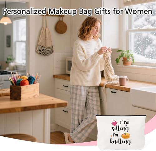Knitting Gifts for Knitters Makeup Bag - Crochet Gifts for Crocheters Knitters Crochet Lovers Cosmetic Bag for Purse Travel Toiletry Bags Crochets Knittings Supplies Stuff If I'm Stitting I'm Knitting