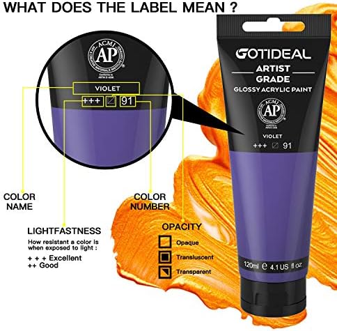 GOTIDEAL Acrylic Paint Violet Tubes(120ml, 4.1 oz) | Non Toxic, Non Fading, Rich Pigments,for Painters, Adults & Kids,Ideal for Canvas Wood Clay Fabric Ceramic Craft Supplies