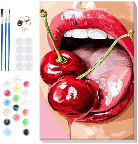 Bowetile Framed Red Lips Paint by Numbers for Adults, 8x12in