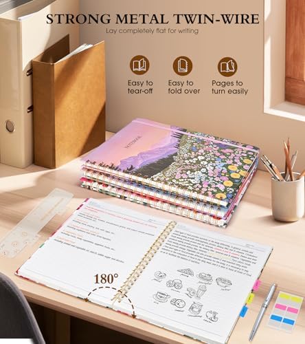 Spiral Notebook Journal 8.5” x 11”, A4 Large Notebooks for Women Men, College Ruled Lined Journal, 100 GSM Paper, Hardcover Spiral Bound Journals for Work School Note Taking, Watercolor Blooms
