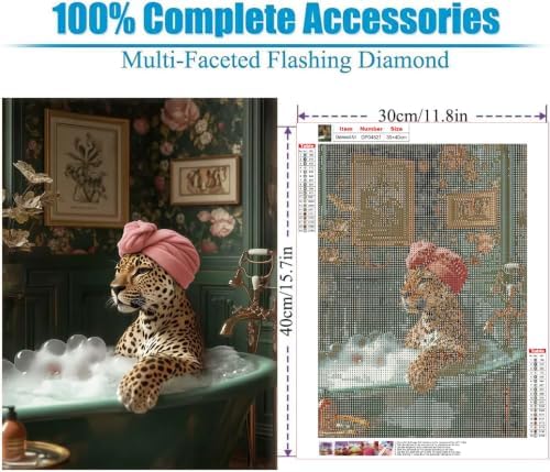 Bathtub Cheetah Diamond Art Kits for Adults Diamond Painting Kit for Adults