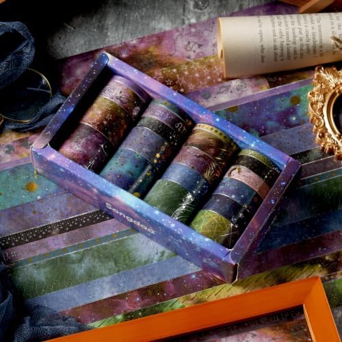 Galaxy Washi Tape Set - 20 Rolls Vast Universe Gold Foil Adhesive Tapes Star Arts Decorative Masking Tape Sets for Craft, Kids, Scrapbook, DIY, Gift Wrapping (2 Horoscope)