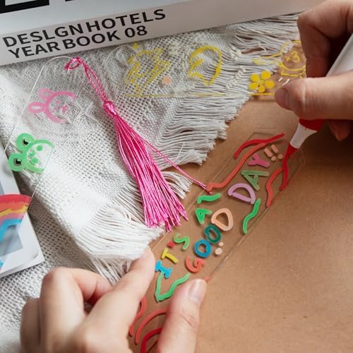 61PCS Acrylic Bookmarks Blanks Bulk 3 Symmetrical Shapes Clear Bookmark Plastic Blank 30 Sets with 6 Color Tassels & Twine String for Vinyl DIY Craft