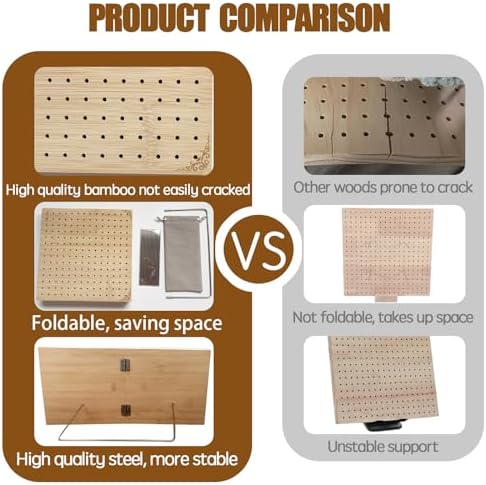 whewinhie Crochet Blocking Board with Pegs, Bamboo Knitting Board, 15.5x7.7 inch,Projects with Pattern,Foldable, Complete Square Crochet Tool Kit for Granny & Mom