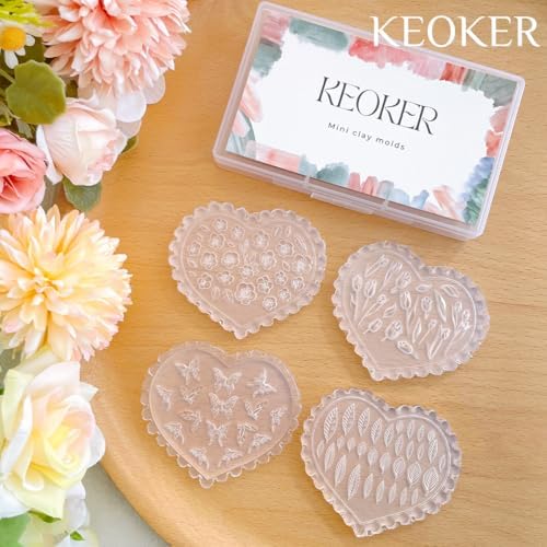 KEOKER Spring Polymer Clay Molds, Polymer Clay Silicone Molds, Flower Polymer Clay Mini Molds, 4pcs Earring Molds for Polymer Clay, Polymer Clay Molds for Jewelry(Substitute Micro Clay Cutters)