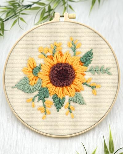 ERKOON Punch Needle Kit Adults Beginners, 2 Pcs DIY Easy Flower Embroidery Set for Starter Art Craft, Needling Punching Project with Patterns, Tools, Yarns, Hoop, Instruction (Colorful Flowers)